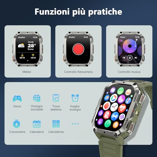 Blackview Men's Smartwatch, 2.01 Inch Military Smartwatch Fitness with Bluetooth Calls Smart Watch 115+ Sports Modes/900 mAh/Sleep/Heart Rate Monitor/Torch/Compass for Android IOS