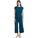 GYS Bamboo Viscose Pajamas for Women Set, 2 Piece Soft Capri Pants Cap Sleeve Top Lounge Set, Comfy Loungewear Sleepwear PJs