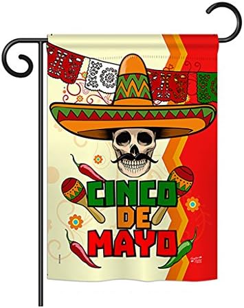 Angeleno Heritage G135045 Calavera Cinco De Mayo Country and Primitive Southwest Decorative Vertical Garden Flag, 13" x 18.5", Multicolor