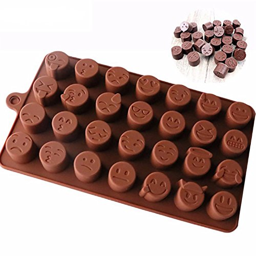 Emoji Emoticon Cake Moulds, ICASA 28 Cavity Smiley Silicone Candy Baking Chocolate Molds, Made of FDA quality silicone, 2 Pack
