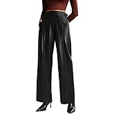 WYOYW Women Faux Leather Pants High Waist Wide Leg Business Causal Trousers with Pockets