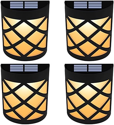 Solar Lights Outdoor - Sunklly Waterproof 6 LED Wall Lamp for Fence Porch Garden Patio ( Yellow Light,Pack of 4 )