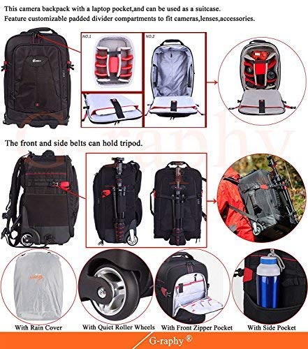 G-raphy Convertible Rolling Camera Backpack Large with Wheels for DSLR Cameras