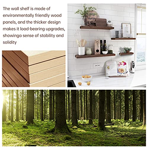 Floating Shelves, Multifunctional Set of 4 Wooden Wall Shelves, Hanging Rustic Shelves for Bathroom/Bedroom/Living Room/Kitchen/Study (Coffee)