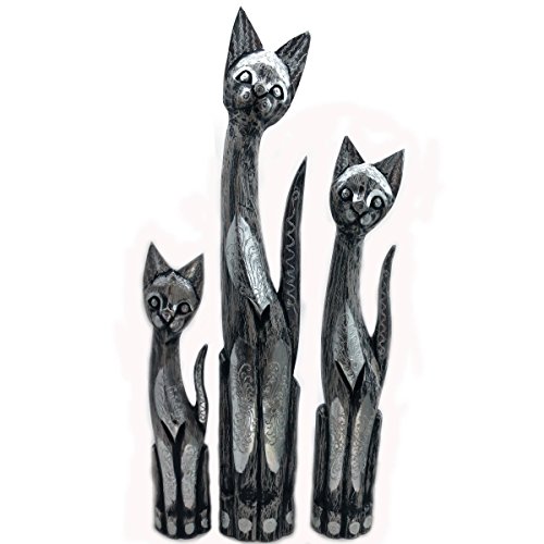 Artisanal 3 Statuettes Chats En Bois Deco Cuisine Maison Ameublement Et Decoration