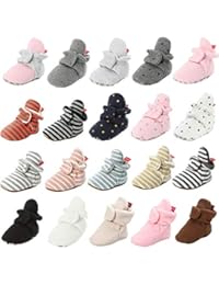 Isbasic Unisex Baby Cotton Booties Non-Slip Sole for Toddler Boys Girls Infant Winter Warm Fleece Cozy Socks Shoes (0-6 Months Infant, C/Black)