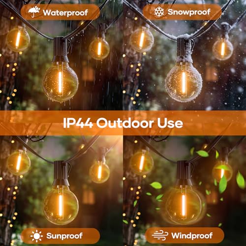 Hoteril Outdoor Garden Light Chain - 30 m, G40 Outdoor Light Chain - 42 + 2 Bulbs, Colour Temperature 2200 K, Plug Powered, Ideal for Garden Arbor, Gazebo, Balcony, Camping