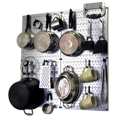 Wall Control 30-KTH-200 GB Kitchen Pegboard Organizer Pots and Pans Pegboard Pack Storage and Organization Kit with Grey Pegboard and Black Accessories