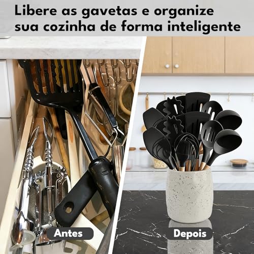 LUMAI Vaso de Cerâmica Salpicado Esmaltado Stoneware - Pote Porta Utensílios, Flores, Plantas e Organização de Acessórios Bancada Cozinha, Decoração Sala Mesa