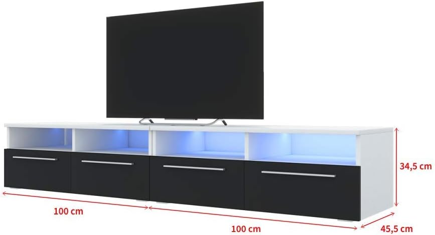 Meubles Selsey Phiris Double 2x100 Cm Blanc Mat Gris Brillant Eclairage Led Meuble Tv Banc Tv Cuisine Maison Hovdenhoyfjellsenter No