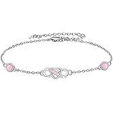 MONGAS Infinity Ankle Bracelets for Women Sterling Silver Heart Anklet Bracelets Created Opal Infinity Heart Jewelry Gifts for Women