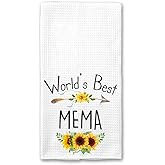 World's Best Mema Kitchen Towel, Floral Sunflower Kitchen Towel, Best Mema Ever, Gift Mothers Day Birthday Christmas Thanksgiving for Mema, Soft and Absorbent Kitchen Tea Towel