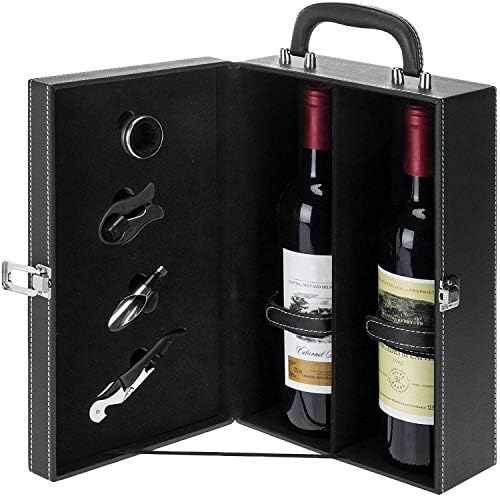 ZAIN Leather Wine Case for 2 Standard Wine Bottles, Premium Wine Carrier Best Wine Gift for Friends (Black)