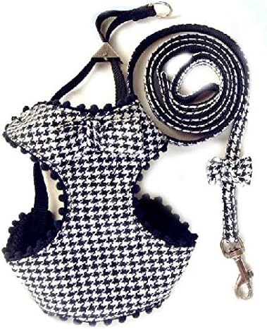 New Black Houndstooth Dog Harness And Lead Set For Chihuahua and Puppy (XXS)