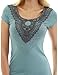 PattyBoutik Women Crochet Lace Inset Cap Sleeve Blouse (Moderate Turquoise and Gray Small)