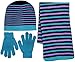 Girl's 3 Piece Knit Hat, Scarf & Gloves Set (Blue-Lavender), OSFM