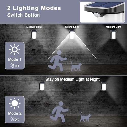 QQARORSUN Solar Outdoor Wall Light, Motion Solar Security Welcome Light Dusk to Dawn, Modern Wireless Wall Sconce Waterproof, Outside Solar Porch Lights for House Patio Fence, 1-Pack