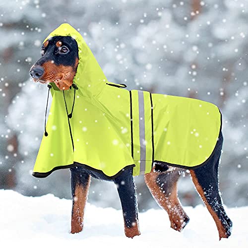 Ezierfy Waterproof Reflective Dog Raincoat- Adjustable Pet Jacket, Lightweight Dog Hooded Slicker Poncho for Small to X- Large Dogs and Puppies (Neon Green, X-Large)