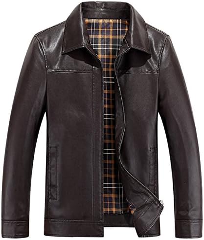 PENER Spring and autumn men's business casual leather jacket (L, dark brown)