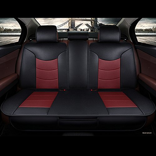 Super PDR 13pcs Bucket seat Covers Anti-Slip Backing PU Leather car seat Covers Cushions 5 Seats Full Set for Most Cars,suvs,Vans Trucks (Wine Red, S)