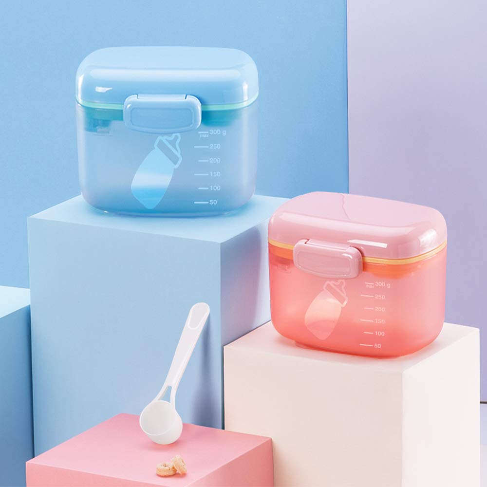 Zooawa Baby Formula Dispenser 300g, Portable Travel Milk Powder Formula Container Candy Fruit Snack Storage Container with Scoop and Leveller, On-The-Go, BPA Free, Transparent - Blue : Baby