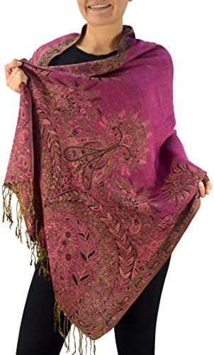 Peach Couture Soft Vintage Persian Paisley Printed Solid Pashmina Shawl Scarf