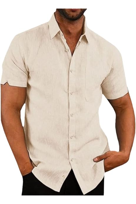 Amazon.com: JEKAOYI Button Down Short Sleeve Linen Shirts for Men 