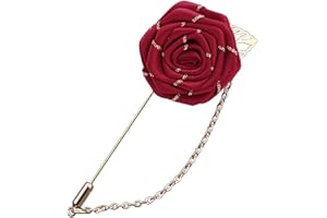 YOOESTORES82 YOOE Men Cloth Rose Flower with Gold Leaf Brooch. Red Blue Rose Floral Lapel Stick Handmade Boutonniere Pins for Suit,Lapel Pin Wedding Brooch
