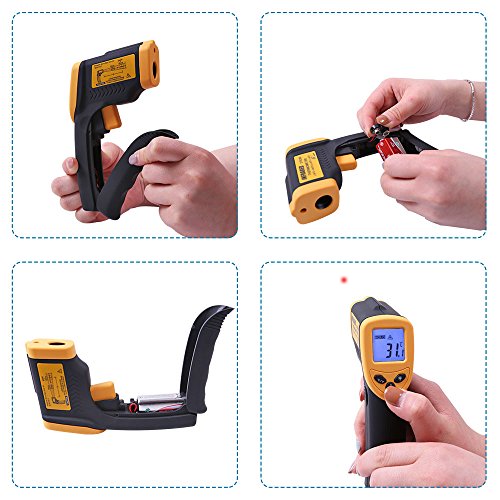 KT THERMO Infrared Thermometer Non-contact Digital Laser Thermometer gun -58~716℉ (-50~380℃), Yellow and Black,DT83800
