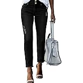 MIFOCAL Women's High Waisted Jeans Casual Stretchy Raw Hem Ripped Straight Leg Ankle Denim Pants