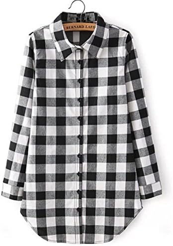 Jamemcabin Cotton Plaid Blouses Shirt Female Long Sleeve Casual Slim Women Shirt Office Lady Tops Black XL