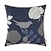 CaliTime Canvas Throw Pillow Cover Case for Couch Sofa Home Decoration Floral Cartoon Shadow Bird Silhouette 18 X 18 Inches Navy Ground Grey Bird