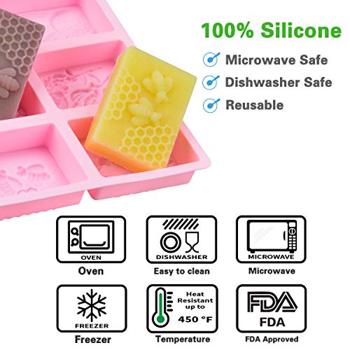 SJ 3D Bee Silicone Molds, Honeycomb Molds for Soaps, Rectangle Cake Baking Mold, Resin Mold Beehive Candle Mold for Homemade Craft (square, pink) - Thumbnail 2