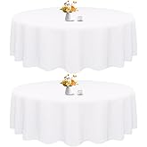 HAISIWLKJ 2 Pack 90 Inch White Round Tablecloth for Round Table Washable Reusable Outdoor Polyester Fabric Decorative Dining Table Cover for Buffet, Camping, Baby Shower, Party