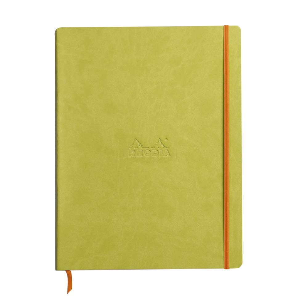 RHODIA 117706C - Anise Soft Notebook - A4+ - Lined - 160 Detachable Pages - Ivory Clairefontaine Paper 90 g/m - Bookmark, Elastic Closure - Faux Leather Cover - Rhodiarama Collection