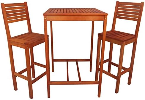 Zen Garden Eucalyptus 3-Piece Bar Set with Bar Table and 2 Bar Chairs, Natural Wood Finish