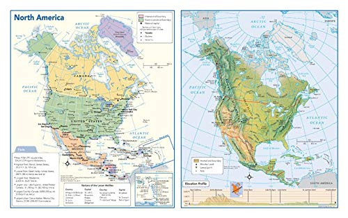 North America Political & Physical Continent Map - 17" x 10.75" Laminated