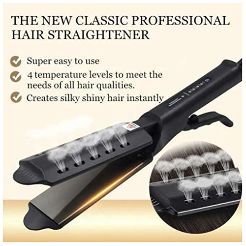 Flurries  60W Hair Straightener with Steam – Professional Ceramic Tourmaline Flat Iron with Vapor – 4 Level Adjustable Temperature – Built-in Nano PTC – Treatment for Dry Wet Hair Home Salon (Black)