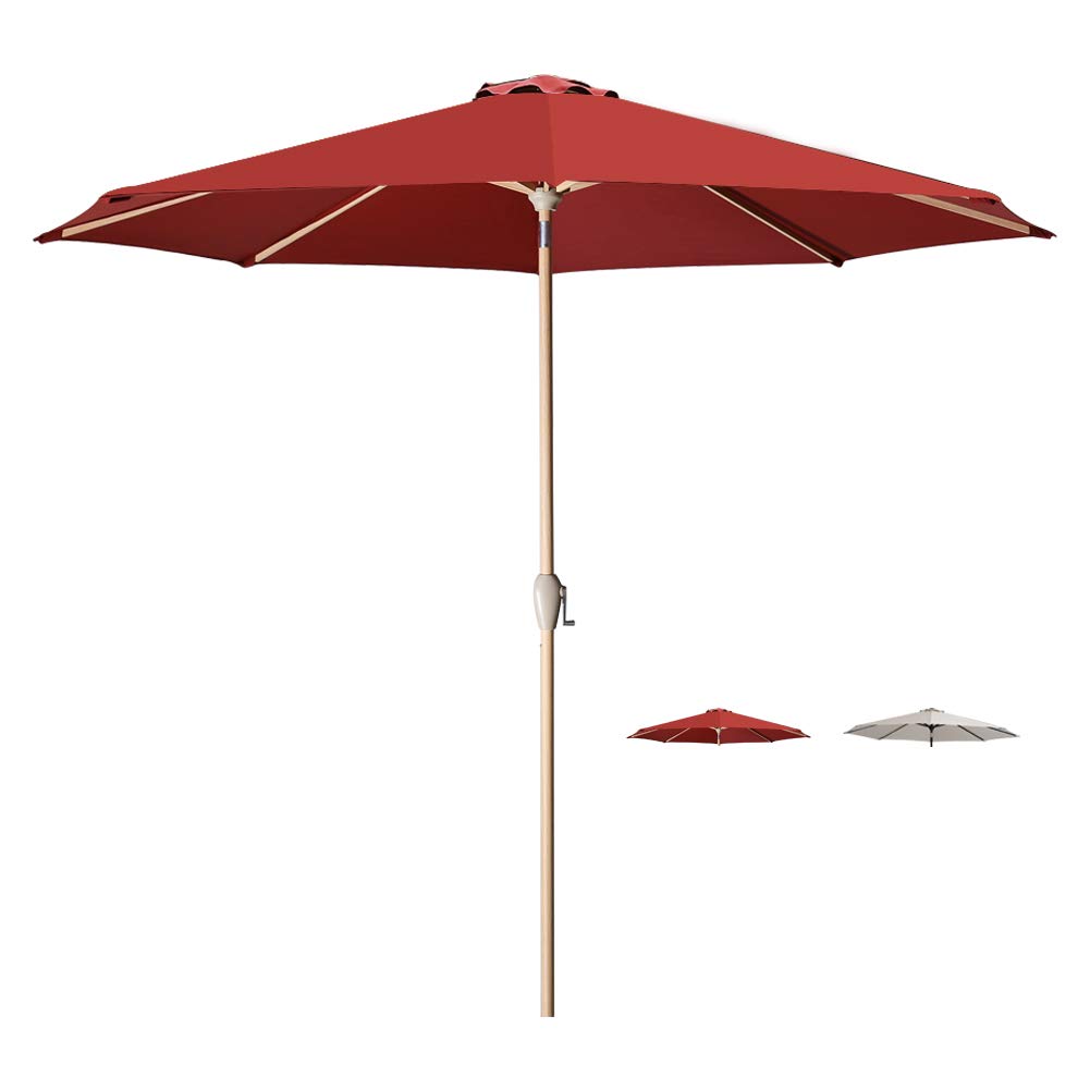 Tempera 10 Ft Patio Umbrella Outdoor Garden Table Umbrella with Crank and Auto-Tilt Function,8 Steel Ribs in 200G Chili Olefin