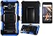 Tempered Glass+2Layer Rugged Case Cover w/Holster Belt Clip for Coolpad Catalyst 3622a Phone (Black on Blue)