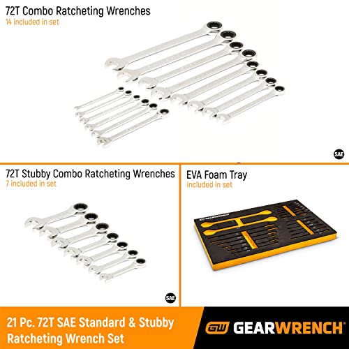 GEARWRENCH 21 Piece 72T SAE Standard & Stubby Ratcheting Wrench Set