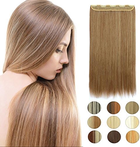 24" Hair Extensions 1 Piece 5 Clips 3/4 Full Head Long Straight Hairpieces Solid Color