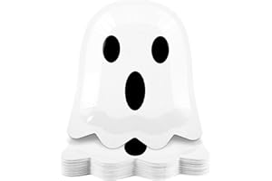 TWOWYHI 50Pcs Halloween White Ghost Paper Plates Disposable White Ghost Shaped Dessert Dinner Plates for Halloween Themed Party 9.8 x 8.7Inch