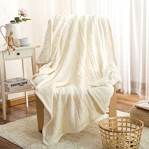Chunky Knitted Blanket,100% Cotton Thick Warm/Cozy/Soft Plush Fluffy Velvet Cable Couch Cover/ Throw Blanket Multi Color
