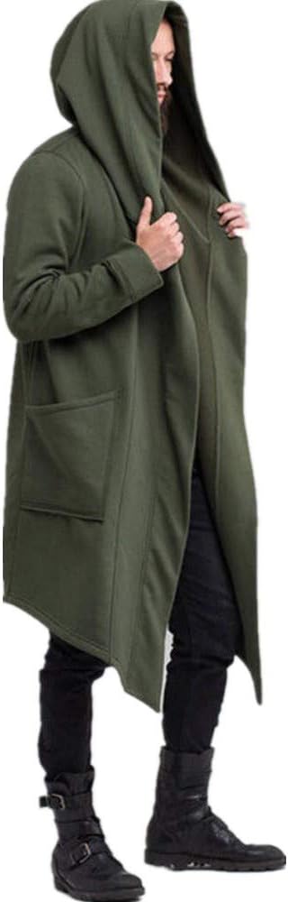 2018 Men's Long Trench Coat Winter Long Hoodie Cardigan Cape Coat Loose Jacket Overcoat (Green, 2XL)