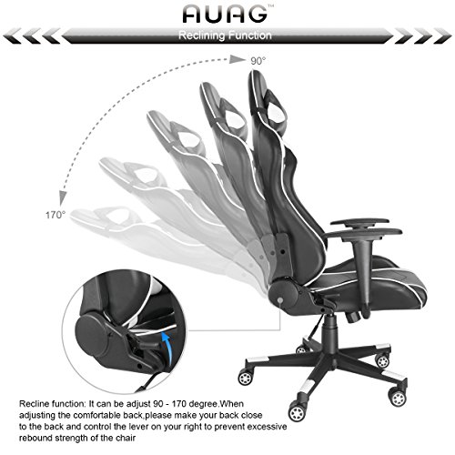 Auag Gaming Chair Office Chair Computer Desk Chair Ergonomic High Back PU Leather Rocker PC Gaming Chair for Adults Floor Executive Style Swivel Video Chair with Headrest and Lumbar Support