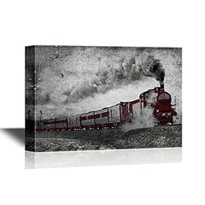 Canvas Wall Art - Vintage Black Steam Train - Gallery Wrap Modern Home Art | Ready to Hang - 12x18 inches