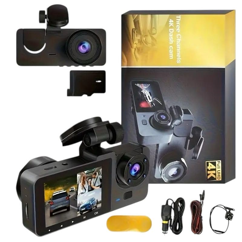 Photo 1 of ****SIMILAR***4K+1080P Ultra HD Car Dash Cam with 32GB SD Card - 3-Channel Front/Rear/Interior Camera, Motion Detection, 24H Parking Mode, WDR, G Sensor - Includes Mounting Hardware & Accessories.