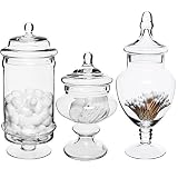 MyGift Set of 3 Deluxe Apothecary Jar Sets/Glass Kitchen Storage Jars/Terrarium & Home Decor Centerpieces