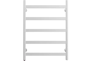 HEATGENE Towel Warmer 5 Flat Bar Towel Dryer Wall-Mounted Plug-in Bath Towel Heater - Gloss White